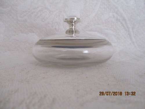 Glass powder bowl with hallmarked silver rim and lid - Birmingham circa 1923