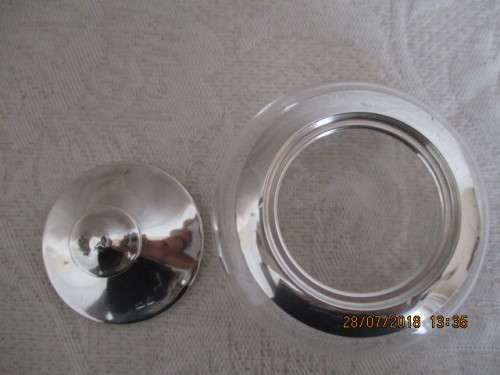 Glass powder bowl with hallmarked silver rim and lid - Birmingham circa 1923