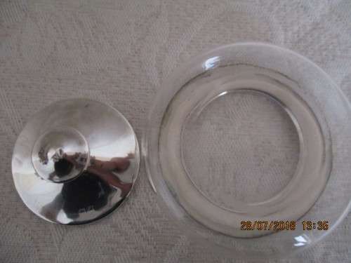 Glass powder bowl with hallmarked silver rim and lid - Birmingham circa 1923