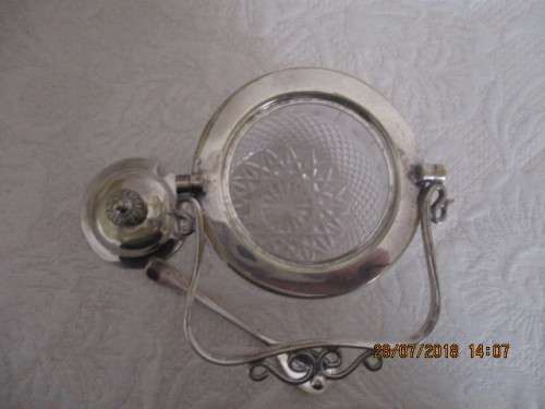 Stunning cut glass jam pot with plated silver spoon, rim & lid - 12,5 cm high