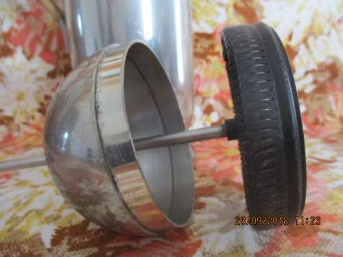 Pewter coffee plunger (coffeetiere) with wicker handle made by Nick Munro in England - 29 cm high