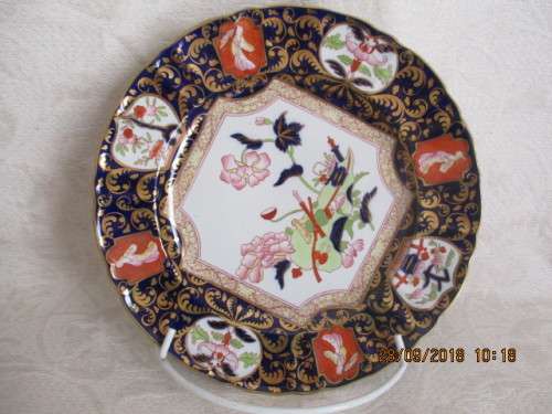 Mason's Ironstone handpainted cabinet plate in cobalt blue, pink, green & gold - circa 1840-1860!!