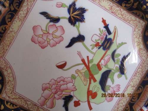 Mason's Ironstone handpainted cabinet plate in cobalt blue, pink, green & gold - circa 1840-1860!!