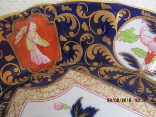 Mason's Ironstone handpainted cabinet plate in cobalt blue, pink, green & gold - circa 1840-1860!!