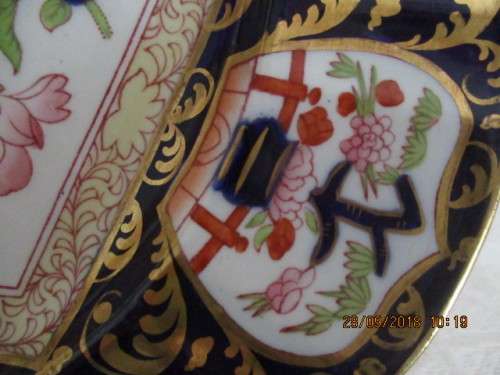 Mason's Ironstone handpainted cabinet plate in cobalt blue, pink, green & gold - circa 1840-1860!!