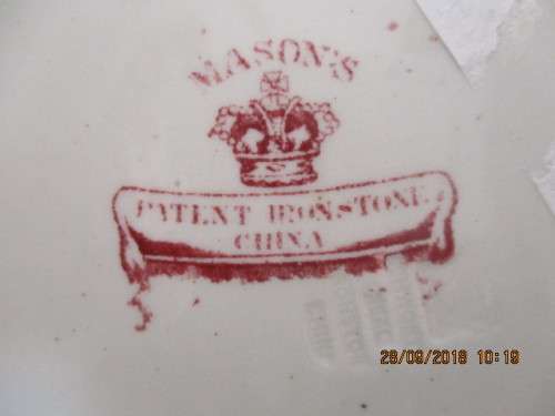 Mason's Ironstone handpainted cabinet plate in cobalt blue, pink, green & gold - circa 1840-1860!!