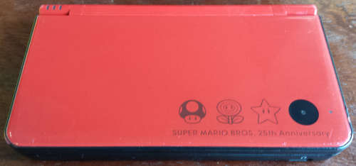 Red DSi XL Console Special Edition Mario 25th Anniversary, stylus, charger, case