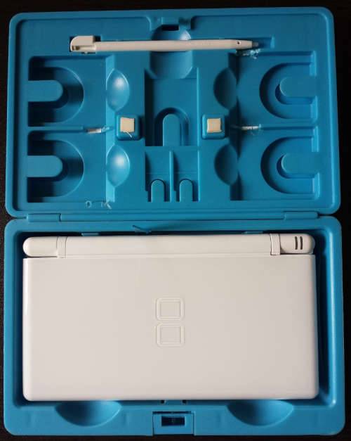 White DS Lite Console, Original Charger + Case