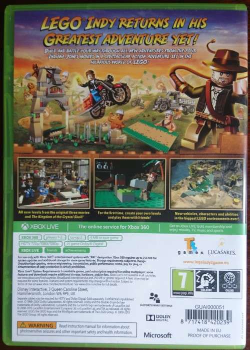 Lego Indiana Jones 2 The Adventure Continues  - Xbox 360 (Classics)