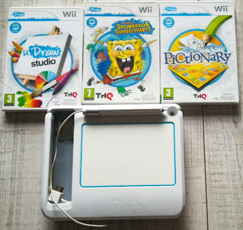U Draw Tablet + 3 Games (Pictionary, Spongebob + Studio) - Wii.