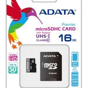Adata 16Gb Micro SD Card with SD Adaptor - SDHC - Class 10