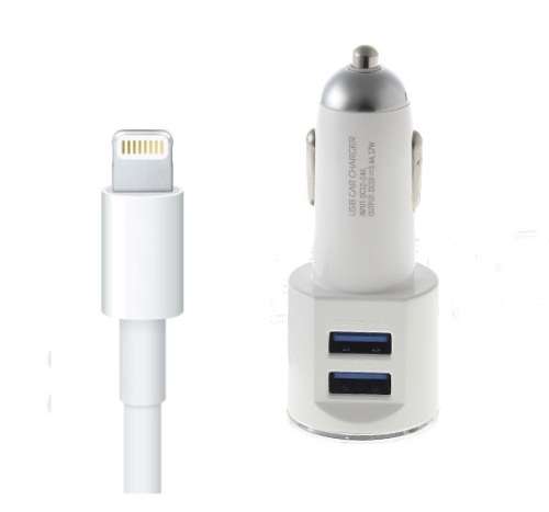 LDNIO 3.4A Full Speed USB Car Charger with LIGHTNING Cable