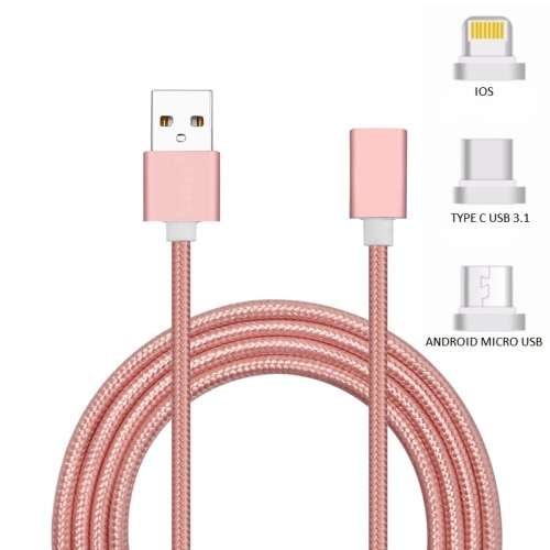 3 in 1 Magnetic USB Charge Cable - IOS Lightning + Android Micro + Type C Included