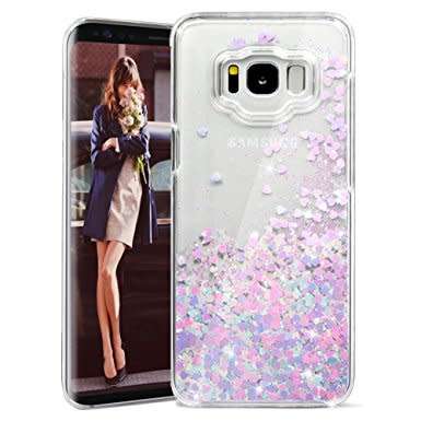 Samsung S8 PLUS TPU Cover  - Clear cover with Liquid Glitter and Hearts