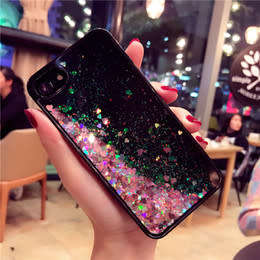 Apple Iphone TPU Cover  - Black Cover with Liquid Glitter - IPHONE 6 PLUS / IPHONE 7 / IPHONE 7 PLUS