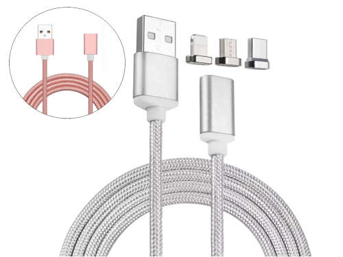 3 in 1 Magnetic USB Charge Cable - IOS Lightning + Android Micro + Type C Included