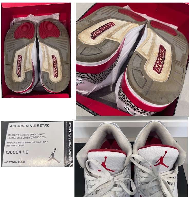 Nike Air Jordan 3 Retro - SECOND HAND - UK 9 - SOME DISCOLORING