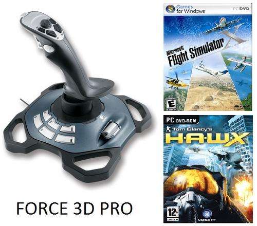 Logitech Force 3D Pro Joystick Force Feedback + Ms Flight Simulator X + Hawx