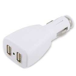 USB Dual / Twin Car Charger White  - Lighter Socket USB