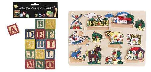 15 Piece Wood Alphabet Blocks + Wood Push in Puzzle