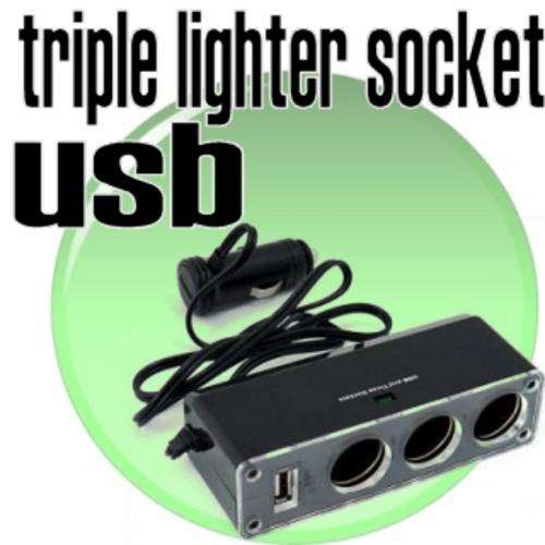 Triple 12v Lighter Socket Car & USB splitter Retail