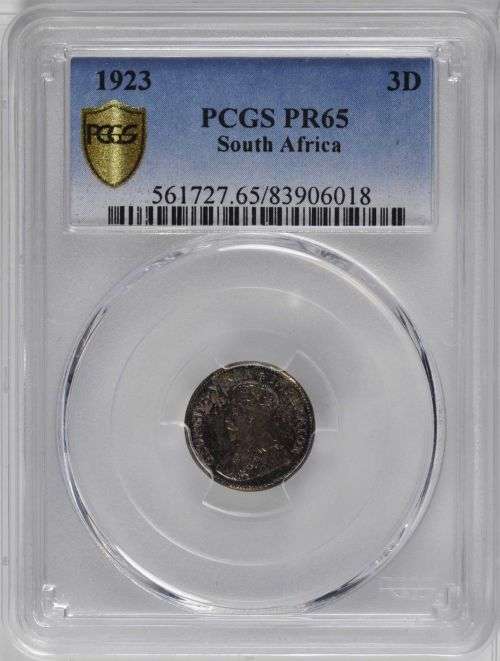 1923 3 Pence Proof - 2nd Highest Grade - Not Easily Found - PCGS PR65