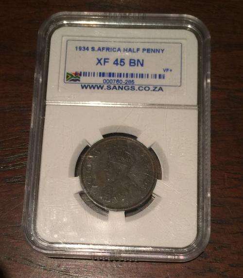 1934 1/2 HALF PENNY. ( XF 45 )