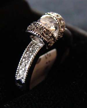 Antique Looking Silver & Simulated Diamond  Ring - Size 8