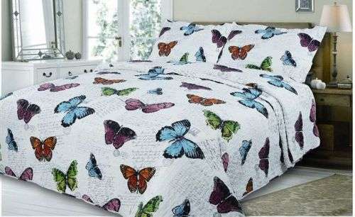 3 PCE Butterflies Flat Quilted Bedspread - King