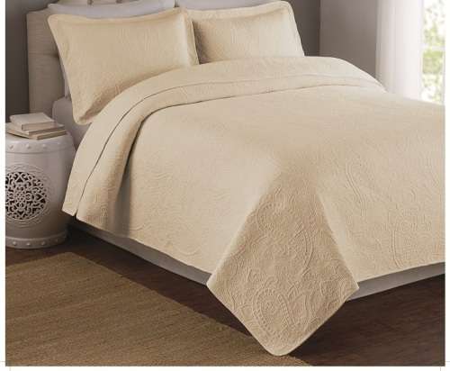 3PCE Paisley Beige Flat Quilted Bedspread - King