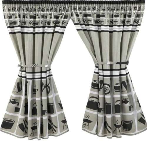 Coffee Pot Mono Polycotton 220cmX 120cm Cafe Curtain