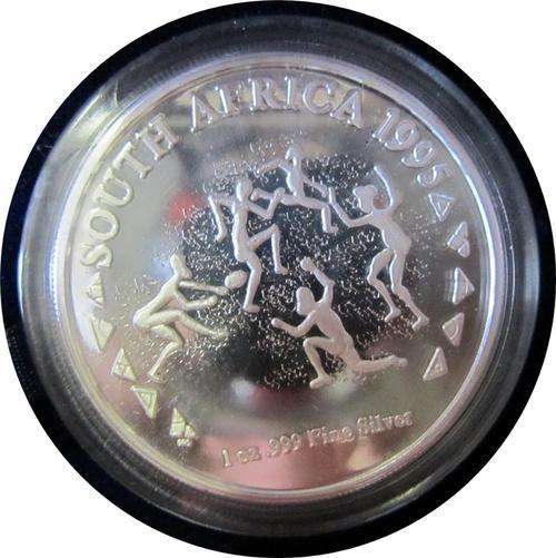 ## Proof 0.999 Fine Silver South Africa 1995 Rugby World Cup Medallion ##
