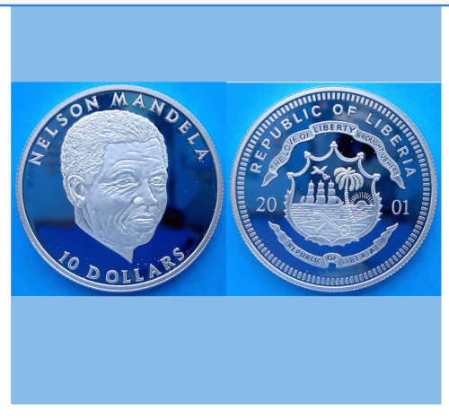Mandela Liberia 10 $ Silver Coin ( Unc) * with toning*