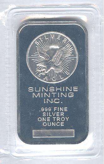 1 Troy Ounce .999 Fine Sunshine Minting Silver Bar
