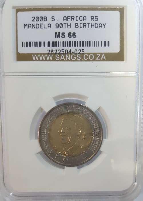 2008 Mandela R5 - 90th Birthday - MS 66 - SANGS Graded.