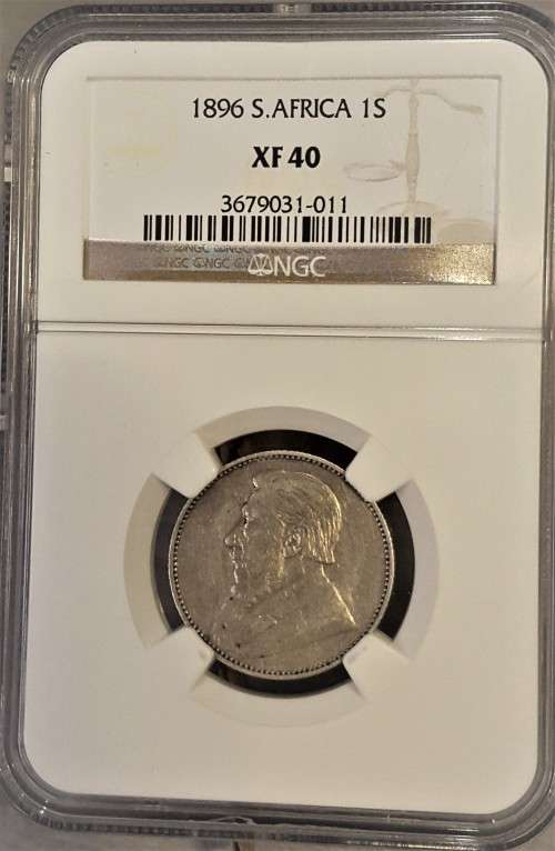 1896 ZAR 1 SHILLING - XF40 NGC - EXTREME HIGH VALUE COIN - HERNS CATALOGUE R 15,000