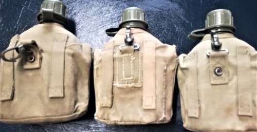 SADF - 3 x water bottles - pouches, with lids and straps and fire buckets - Only R193 each