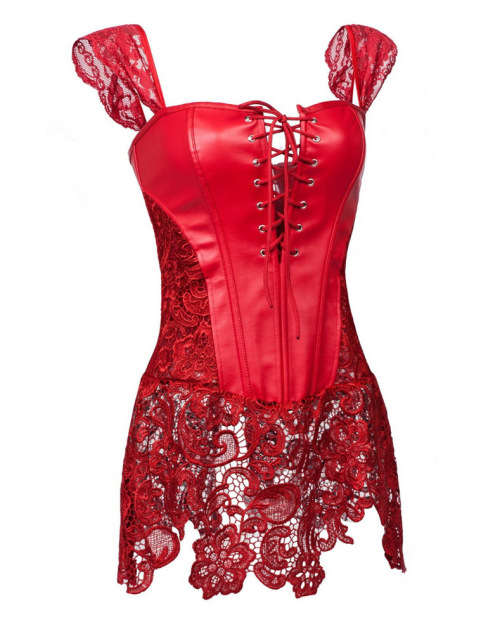 Sexy Lace Patchwork Leather Corset Shapewear Plus Size Bodysuit Steampunk