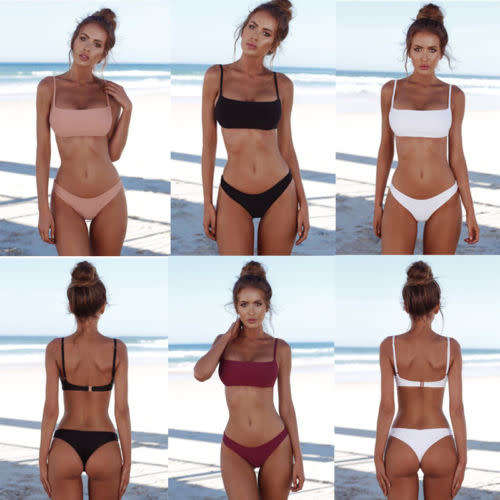2018 New Summer Hot selling Women Solid Bikini Set Push-up UnPadded Bra Swimsuit--Popular style
