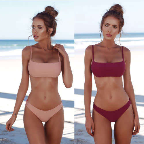 2018 New Summer Hot selling Women Solid Bikini Set Push-up UnPadded Bra Swimsuit--Popular style