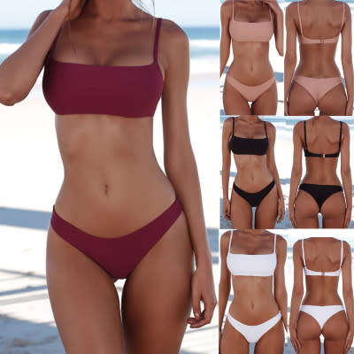 2018 New Summer Hot selling Women Solid Bikini Set Push-up UnPadded Bra Swimsuit--Popular style