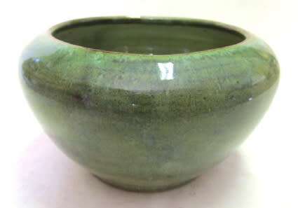 Green-glazed Globe bowl. South African art pottery.