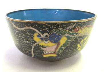 Chinese cloisonne bowl with dragon pattern