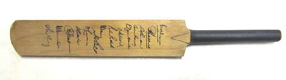 Miniature wooden cricket bat, South Africa v. Australia 1966-67