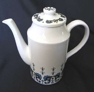 Midwinter coffee pot, Mediterranean  pattern designed by Jessie Tait