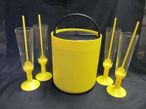 Bodum ice bucket with four cocktail glasses and mixing spoons
