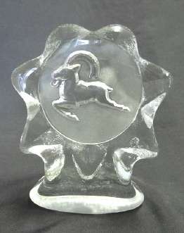 Crystal paperweight -- leaping antelope (or mountain goat)