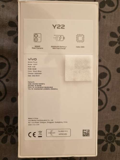 VIVO Y22 64gb 4gb Dual sim Starlit blue new sealed
