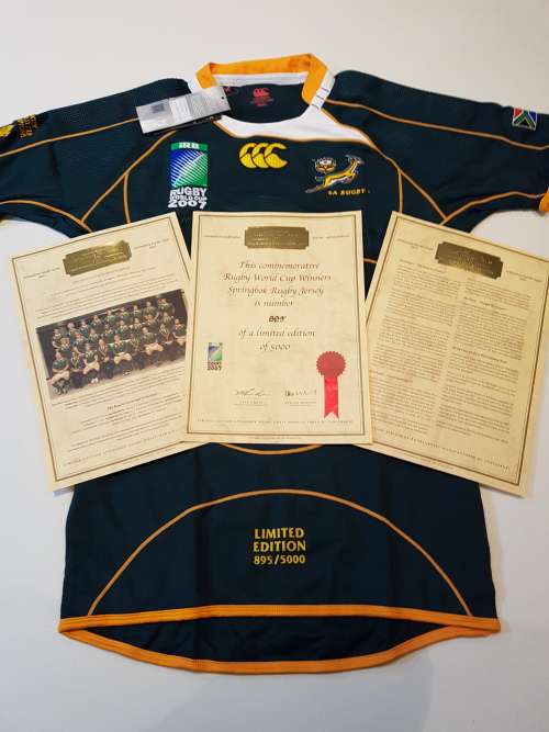 Springbok Limited Edition RWC 2007 Winners Jersey No.895/5000 + FREE Cap + FREE Shipping