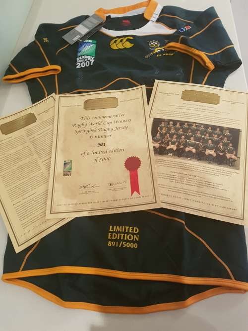 Springbok Limited Edition RWC 2007 Winners Jersey No.891/5000 + FREE Cap + FREE Shipping